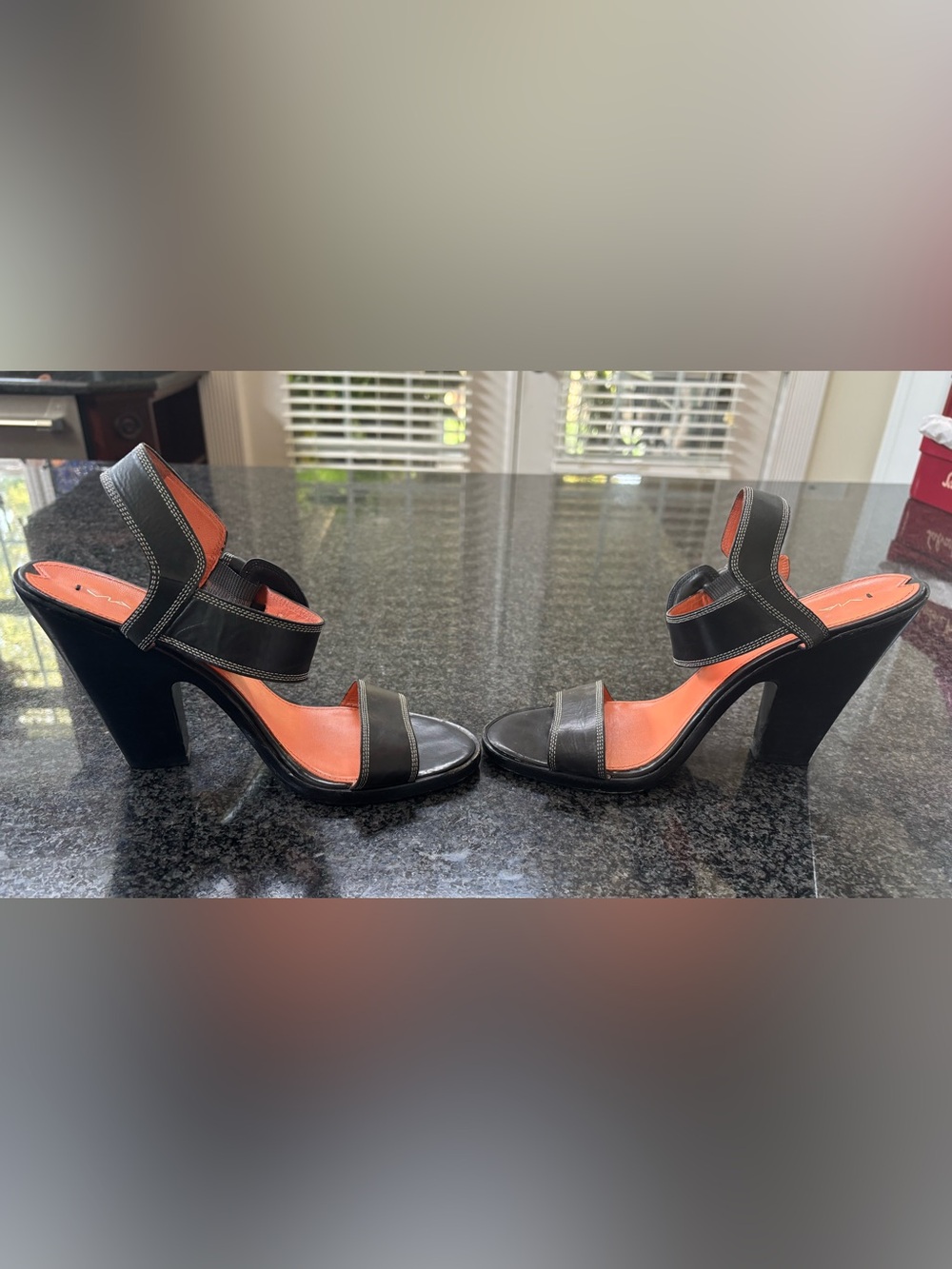 Via Spiga Black Leather Strappy Block Heels